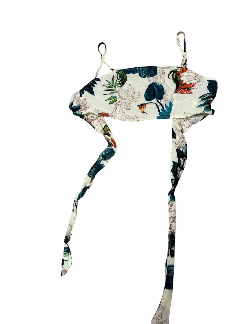 SHEIN Cream Floral crop top with Teal and Green Leaf Print